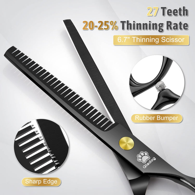 GLADOG Professional 5 in 1 Dog Grooming Scissors Set with Safety Round Tips, Sharp and Heavy-duty Pet Grooming Shears for Cats