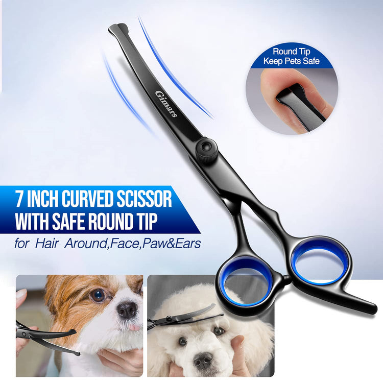 Gimars Titanium Coated Professional 6 in 1 4CR Stainless Steel Dog Grooming Scissors with Safety Round Tip, Heavy Duty Pet Grooming Scissor for Dogs, Cats and Other Animals