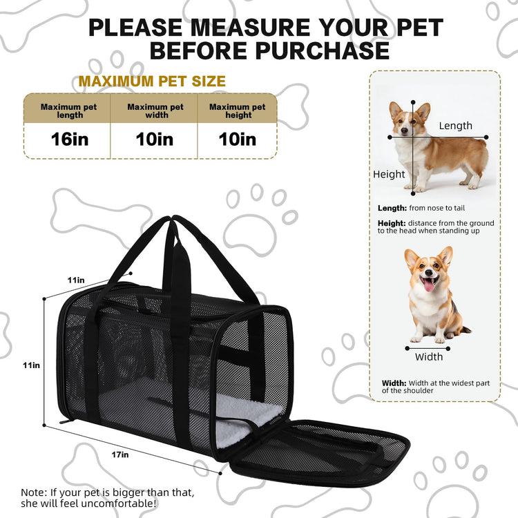 Cat Carrier Dog Carrier Pet Carriers Soft-Sided Cats Bag Animal Carriers Puppy Carrying Bag TSA Airline Approved Small Dog Carrier Soft Sided, Collapsible Travel Carriers for Big Cats(Up to 16lbs),