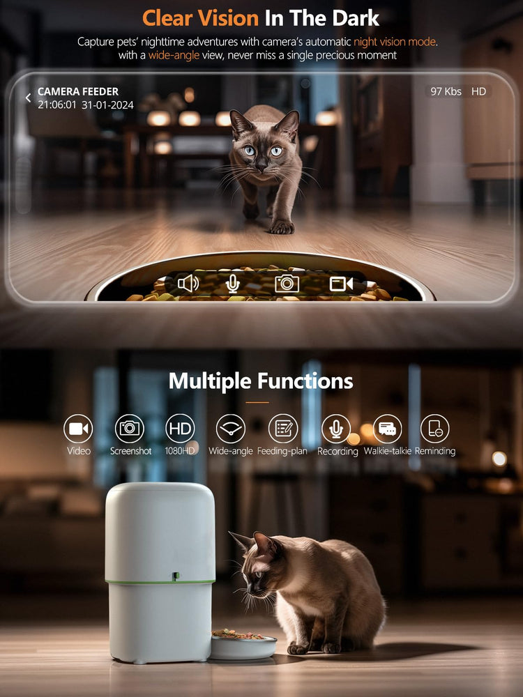 Yuposl Automatic Cat Feeders - 2L Cat Food Dispenser Easy to Use, Timed Automatic Pet Feeder with Over 180-day Battery Life, 1-6 Meals Dry Food Programmable Portion Control Also for Dogs