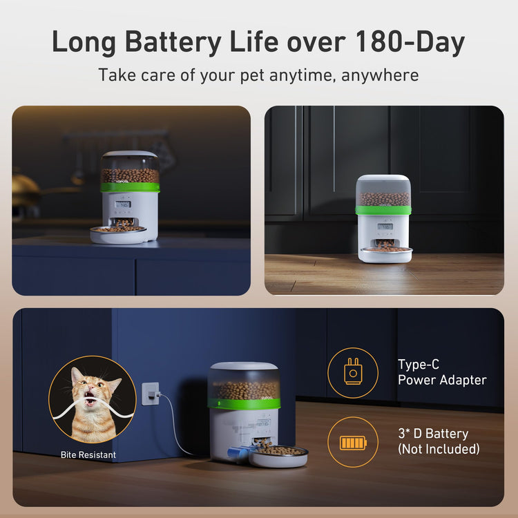 Yuposl Automatic Cat Feeders - 2L Cat Food Dispenser Easy to Use, Timed Automatic Pet Feeder with Over 180-day Battery Life, 1-6 Meals Dry Food Programmable Portion Control Also for Dogs