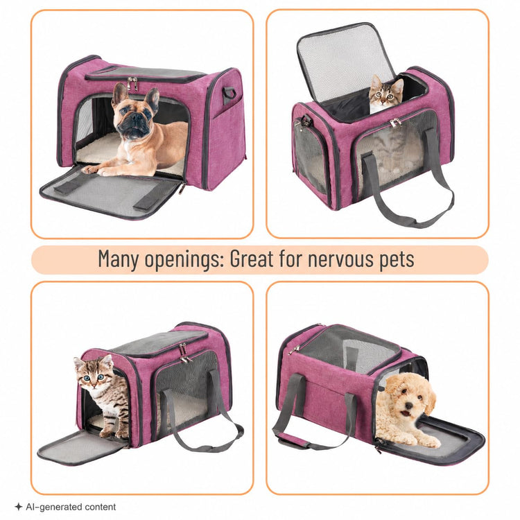 Mr. Pen- Pet Carrier, 17.5" x 11.2" x 11.5", Medium Size, Gray, Portable Travel Carrier for Small Pets, Cats & Small Dogs, Breathable Mesh, Safety Inner Leash, Side Pocket & Padded Shoulder Strap