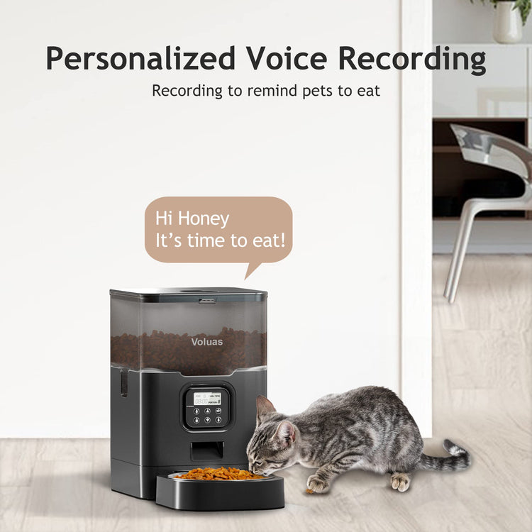 VOLUAS Automatic Cat Feeders - Timed Pet Feeder for Cats and Dogs with Dry Food Dispenser, Desiccant Bag, Programmable Portion Control, 4 Daily Meals, 10s Voice Recorder