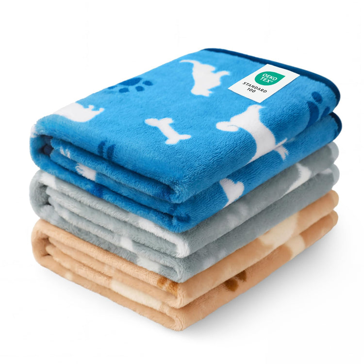 Luciphia 1 Pack 3 Blankets Super Soft Fluffy Premium Fleece Pet Blanket Flannel Throw for Dog Puppy Cat Paw Brown/Pink/White Small(23x16 inch)