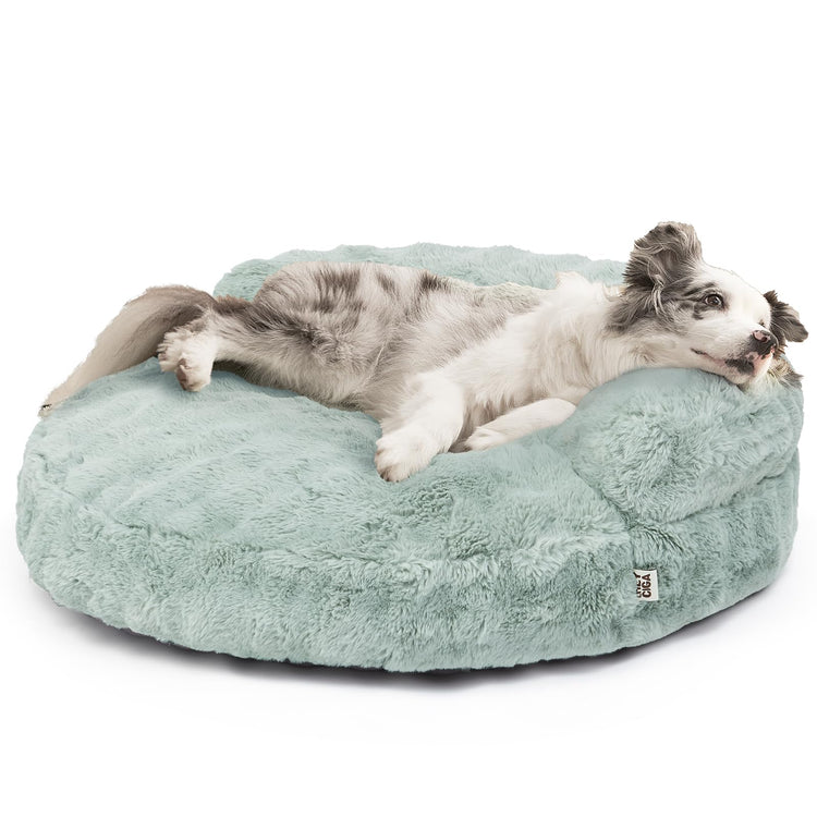 EHEYCIGA Soft Cat Couch Bed for Indoor Cats, Fluffy Small Dog Bed with Removable Washable Cover, Bolster Pet Sofa, Waterproof and Non-Slip, 23" x 23"x 7", Cream