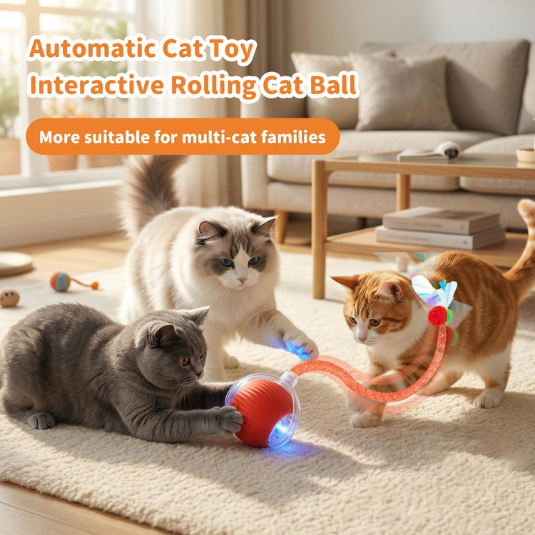 Interactive Cat Toys for Indoor Cats Smart Automatic Ball Rolling for Bored Kitten Pet Upgraded Speedy Moving Chase Dogs Toy Mothers Day Gifts Red
