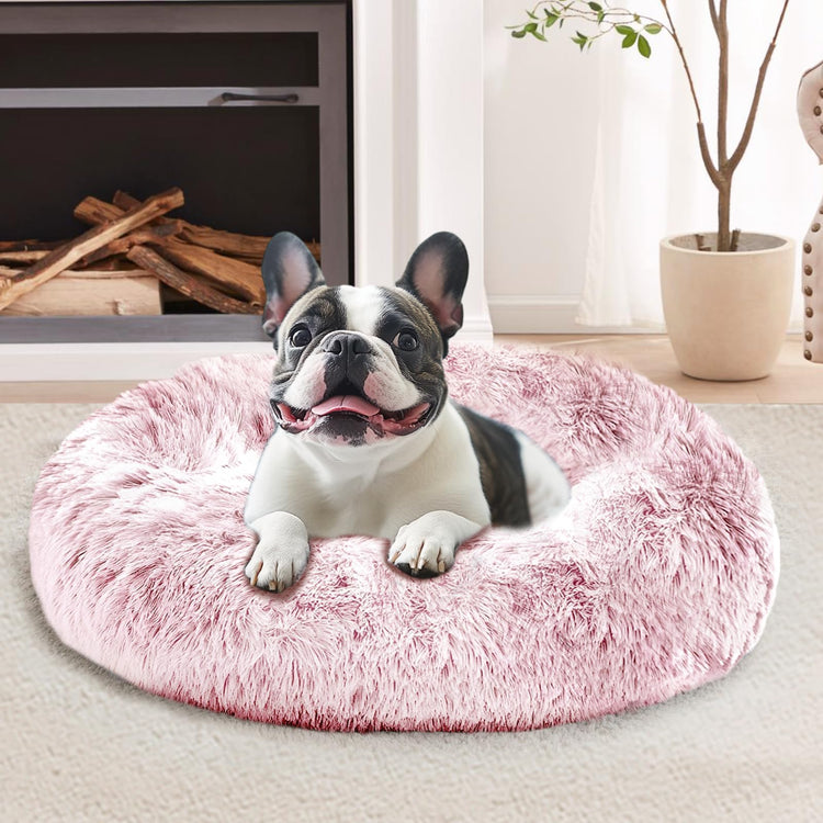 JOLLYVOGUE Small Dog Bed, Calming Dog Beds for Small Dogs & Indoor Cats - 20 Inches Donut Washable Cat Bed for Kittens & Puppies, Round Fluffy Plush Faux Fur Pet Beds(Smoke Grey)