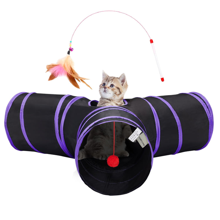 Tempcore Pet Cat Tunnel Tube Cat Toys 3 Way Collapsible, Tunnels for Indoor Cats，Kitty Bored Peek Hole Toy Ball Cat, Puppy, Kitty, Kitten, Rabbit