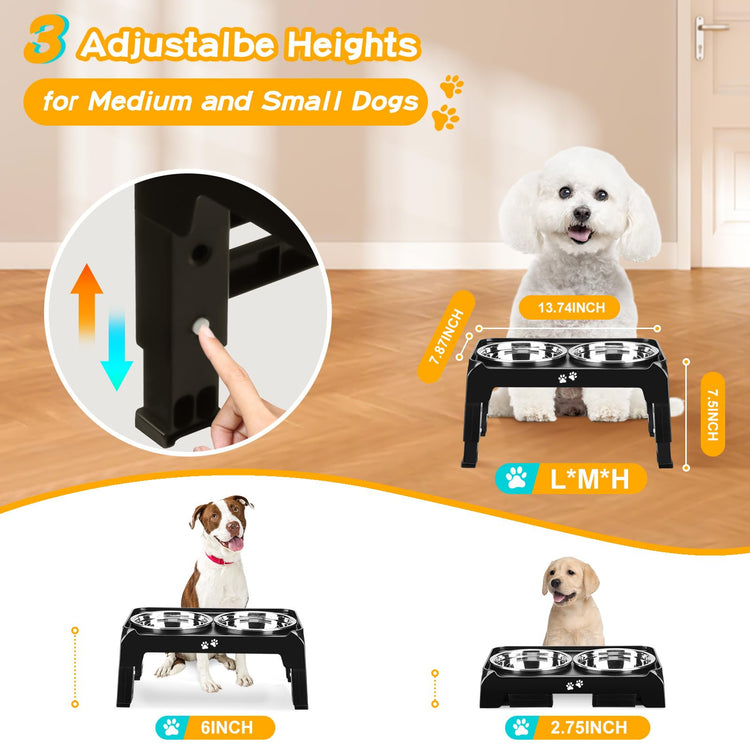 COMESOON Elevated Dog Bowls, 4 Height Adjustable Raised Bowl Stand with 2 Thick 50oz Stainless Steel Food Bowls Non-Slip Feeder Adjusts to 3.7'', 9.2'', 10.75'', 12.36'' Black, (DB-W01)