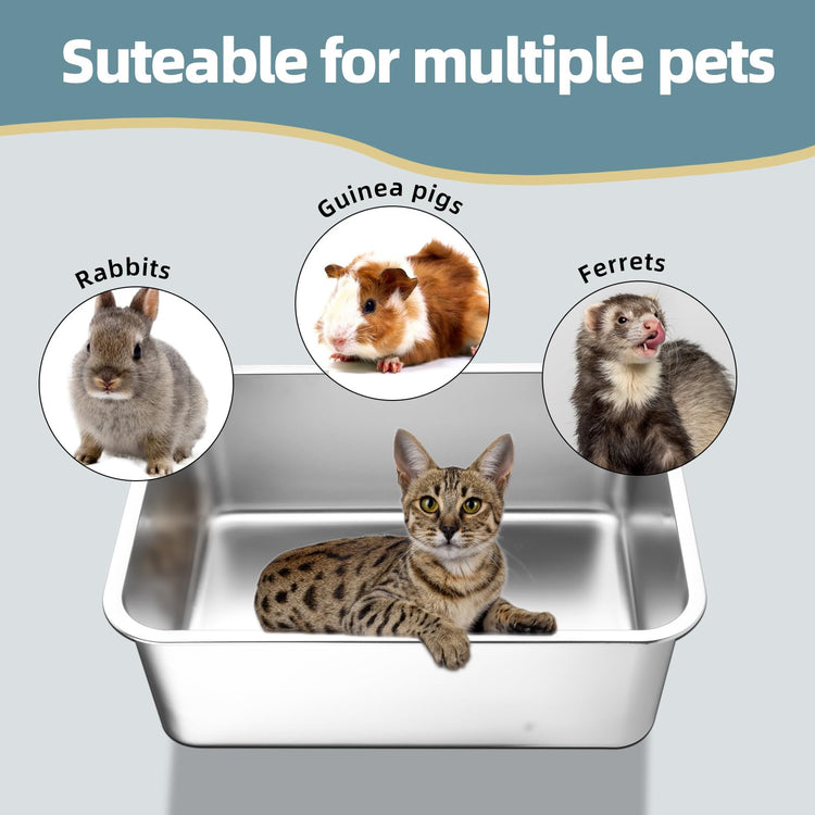 Stainless Steel Cat Litter Box - Large Metal High-Sided Pan for Cats, Pets, Non-Stick, Odor-Free, Easy to Clean, Splash-Proof, Durable (17.7" L x 13.8" W x 6" H)