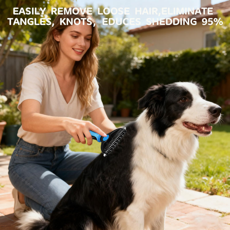 4PCS Pet Pro Grooming Tool | Pet Grooming Rake | Dog Hair Remover | Dog Shampoo Brush 4-in-1 Pet Grooming Kit Suitable for detangling, Hair Removal, Bathing, and Massage