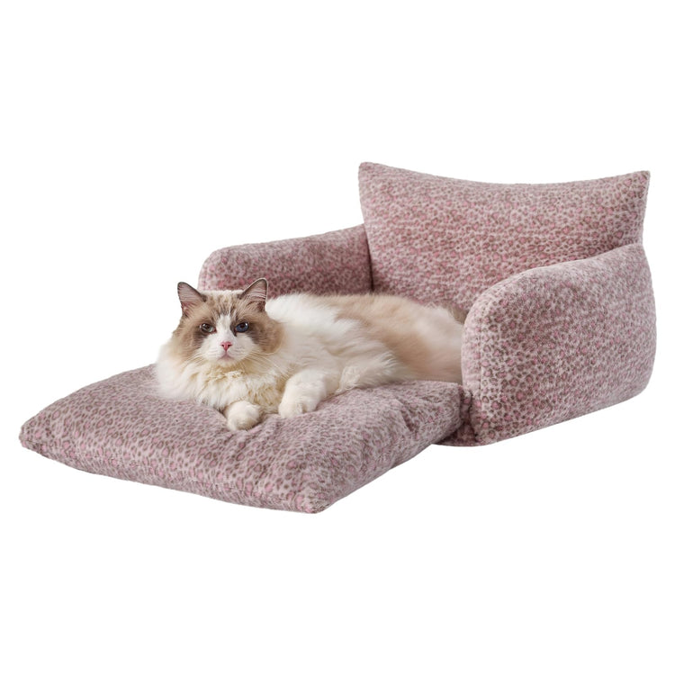 Hollypet Cat Bed Fluffy Plush Multifunctional Double-Layer Machine Washable Soft Warming Kitty Pet Couch Orthopedic Nest Beds for Small Cats Kitten and Dogs up to 13lbs, Khaki(25x20x13 inch)
