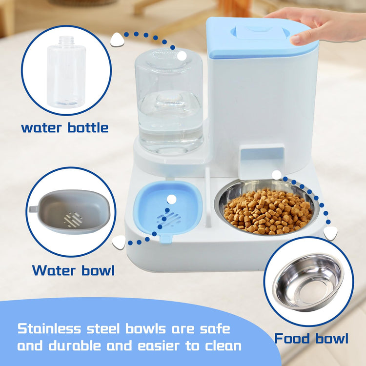 2 in 1 Automatic Cat Feeder & Water Dispenser,Gravity Pet Feeder Stainless Steel Food Water Bowl All-in-One Large Capacity Self Feeding for Cats Dogs Small Medium Pets(Green)