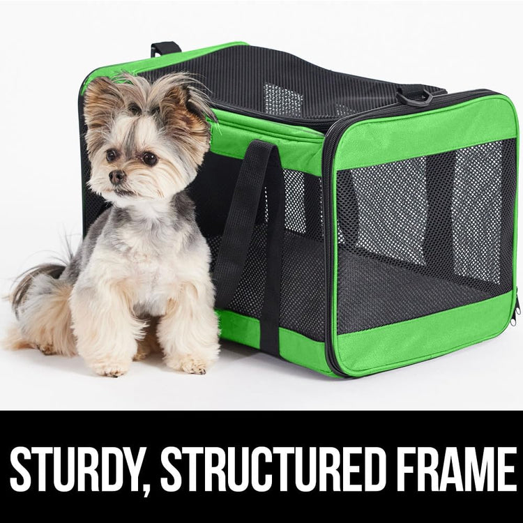 GORILLA GRIP Cat Carrier Travel Bag Up to 15 Lbs, Soft Collapsible Small Dog Carriers, Top and Side Entry Breathable Mesh, Grip Feet on Underside, Cozy Washable Waterproof Pad, Portable Kennel, Black