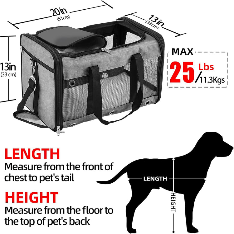 Soft Sided Cat/Dog Carrier,Collapsible Pets Travel Carriers for Pet/Puppy with Shoulder Strap & Removable Mat,Mesh Top Load Small Dogs/Cats Carry Bag Up to 17 Lbs TSA Airline Approved（Black,M）