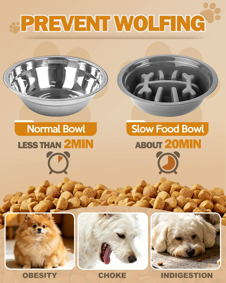 Jovrun Elevated Dog Bowls for Medium Large Size Dogs, Non-Slip Dog Feeder with 1*Stainless Steel Dishes & 1*Slow Feeder Bowl, 5 Heights Adjustable Raised Bowls to 3.15″-8.66″-9.84″-11.02″-12.2″