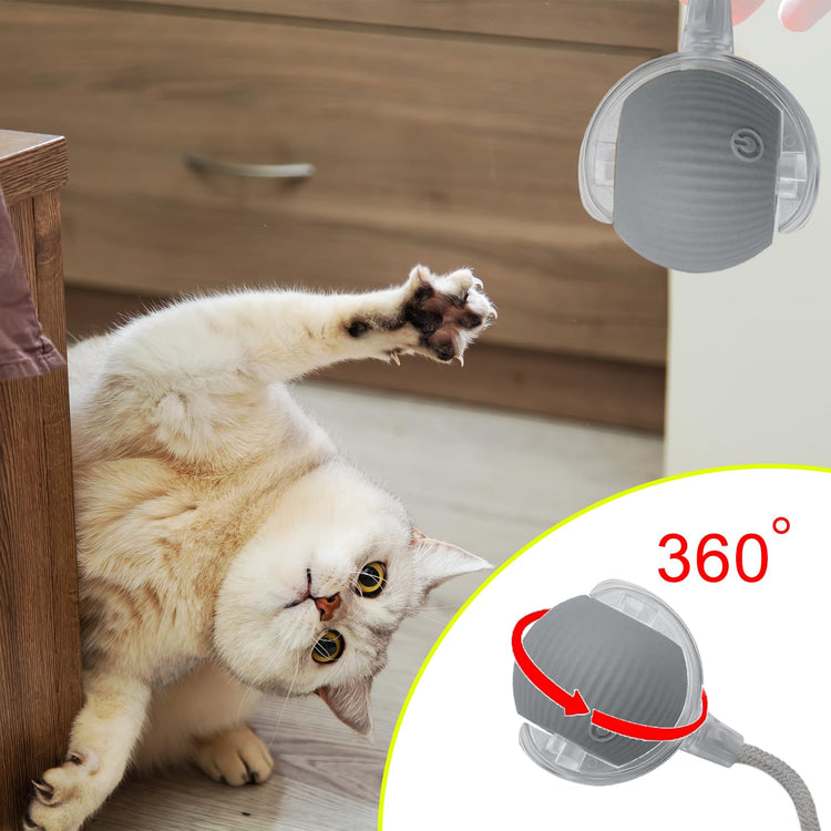 Interactive Cat Dog Toy Ball: Indoor Small Automatic Moving Smart Rolling Fun Pet Game with Led Light and String Tail for Motion Activated, Cute Kitten Puppy Present, Exercise Wheel Supplies (Yellow)