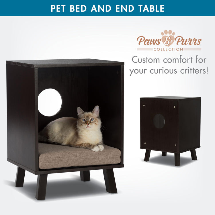 Paws & Purrs Cat Sofa Bed with Storage Drawer, Espresso Finish, 31.5″ x 15.75″ x 19.25″ | 3″ Foam Cushion with Washable Cover | Fits Dogs and Pets up to 50 lb