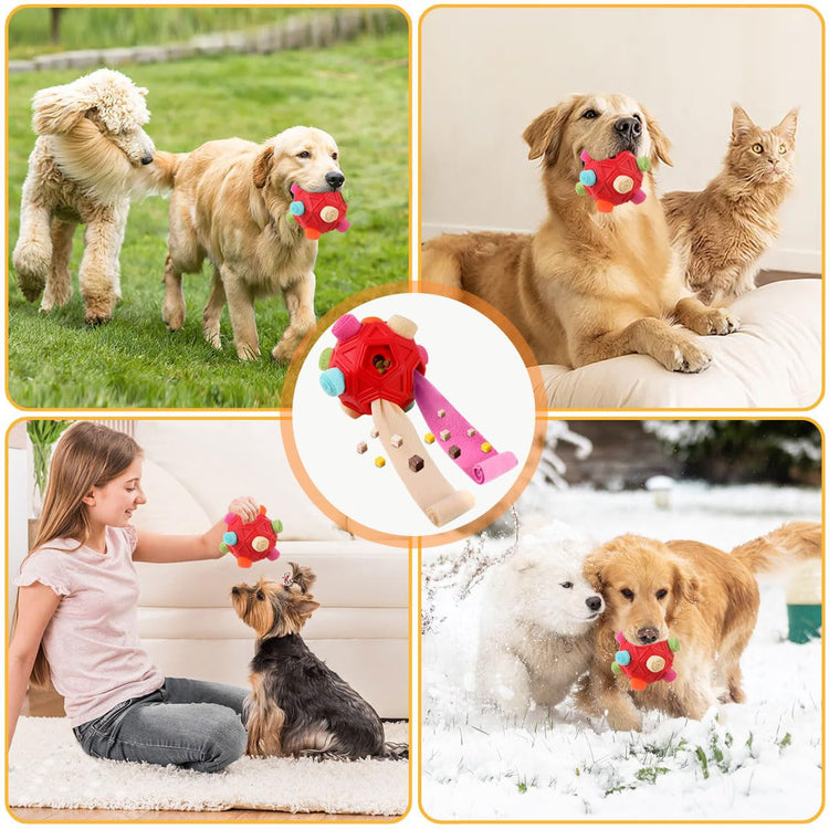 Dog Snuffle Ball-Interactive Puzzle Dog Toys Encourage Natural Foraging Skills Slow Feeder for Training and Stress Relief, Cloth Strip Hiding Food Chew Toys with Squeaky Carrot Toy for Any Size