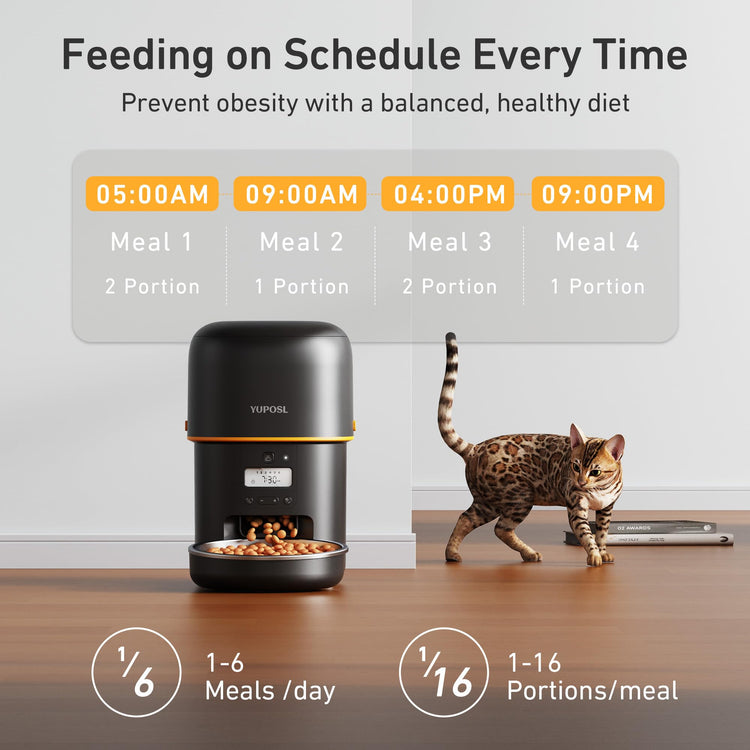 Yuposl Automatic Cat Feeders - 2L Cat Food Dispenser Easy to Use, Timed Automatic Pet Feeder with Over 180-day Battery Life, 1-6 Meals Dry Food Programmable Portion Control Also for Dogs