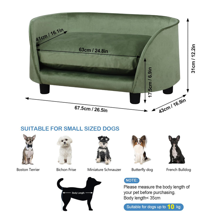 Pet Sofa Bed,Cat Sofa Couch,Small Dog Beds,Pet Sof Couch, Cat Beds,Wooden Frame and Velvet Fabric and Washable Cushion,Comfy Dog Couch for for Small Dogs &Cats&Puppy (Green)