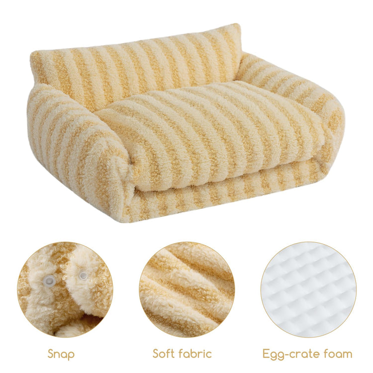 Hollypet Cat Bed Fluffy Plush Multifunctional Double-Layer Machine Washable Soft Warming Kitty Pet Couch Orthopedic Nest Beds for Small Cats Kitten and Dogs up to 13lbs, Khaki(25x20x13 inch)