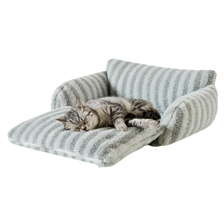 Hollypet Cat Bed Fluffy Plush Multifunctional Double-Layer Machine Washable Soft Warming Kitty Pet Couch Orthopedic Nest Beds for Small Cats Kitten and Dogs up to 13lbs, Khaki(25x20x13 inch)