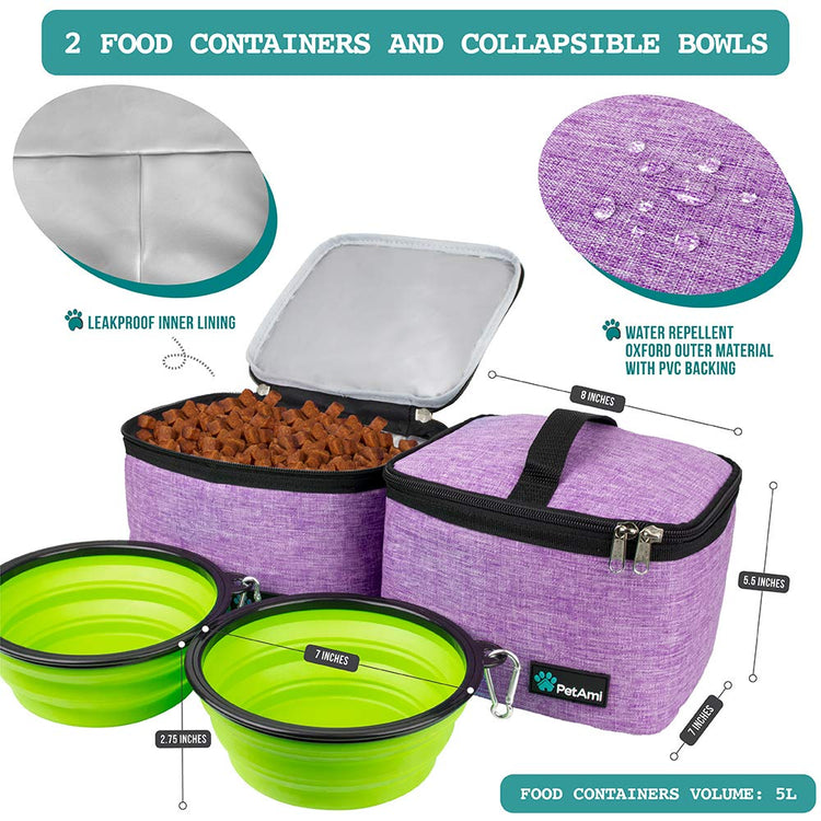 PetAmi Dog Travel Bag Organizer, Pet Travel Kit with 2 Food Containers & 2 Collapsible Dog Bowls, Pet Supplies Tote with Luggage Sleeve, Weekend Road Trip Camping Essentials, Dark Gray, Medium