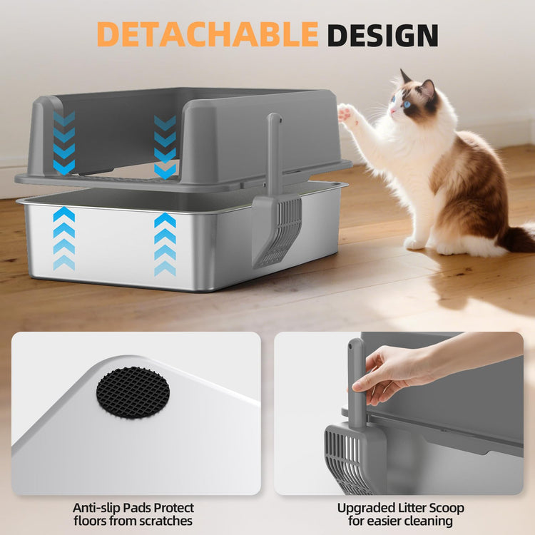 WoofiGo Enclosed Stainless Steel Cat Litter Box with Lid, XL Extra Large Litter Box for Big Cats, Metal Litter Pan High Sided, Never Absorbs Odors, Anti-Urine Leakage, Easy Cleaning, Include Scoop