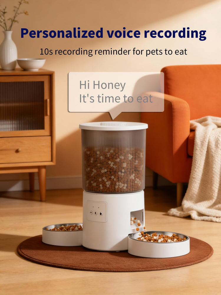 Automatic Cat Feeder, 2.4GHz WiFi Automatic Dog Food Dispenser, Fresh Protection, 4.5L Timer Feeder, Personalized Recording 10 Seconds, Easy to Clean, Stainless Steel Bowl (Double/Black)