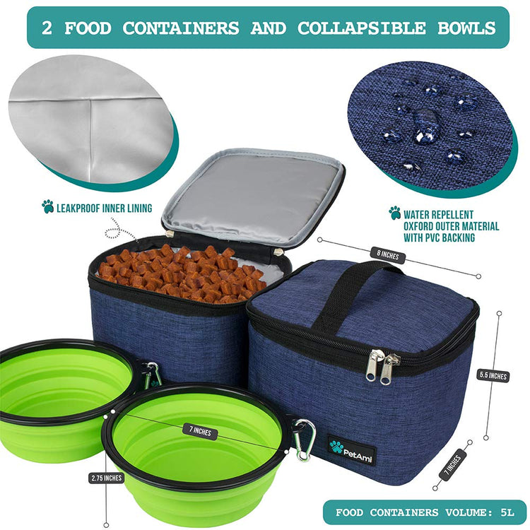 PetAmi Dog Travel Bag Organizer, Pet Travel Kit with 2 Food Containers & 2 Collapsible Dog Bowls, Pet Supplies Tote with Luggage Sleeve, Weekend Road Trip Camping Essentials, Dark Gray, Medium