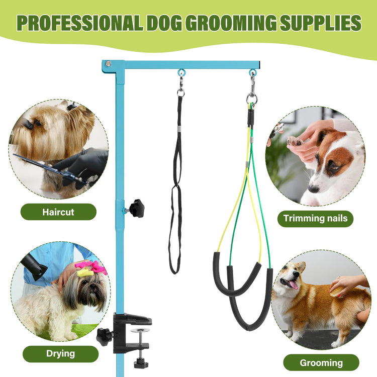 Dog Grooming Arm with Pet Grooming Hammock, getlstub 35" Pet Grooming Table Arm with Adjustable No Sit Haunch Holders, Dog Grooming Stand with Loop Noose for Small and Medium Pets