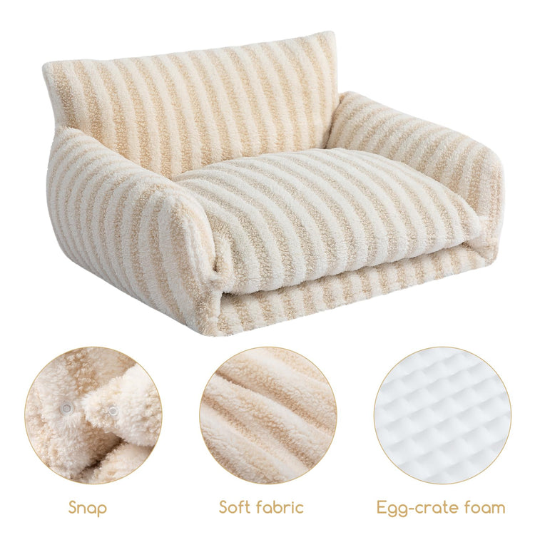 Hollypet Cat Bed Fluffy Plush Multifunctional Double-Layer Machine Washable Soft Warming Kitty Pet Couch Orthopedic Nest Beds for Small Cats Kitten and Dogs up to 13lbs, Khaki(25x20x13 inch)