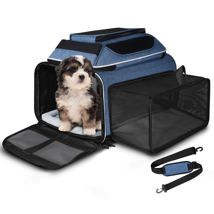 Petskd Top and Side Expandable Pet Carrier 18x11x11 Inches Delta United Airline Approved, Soft-Sided Carrier for Small Cats and Dogs with Locking Safety Zippers and Anti-Scratch Mesh(Black)