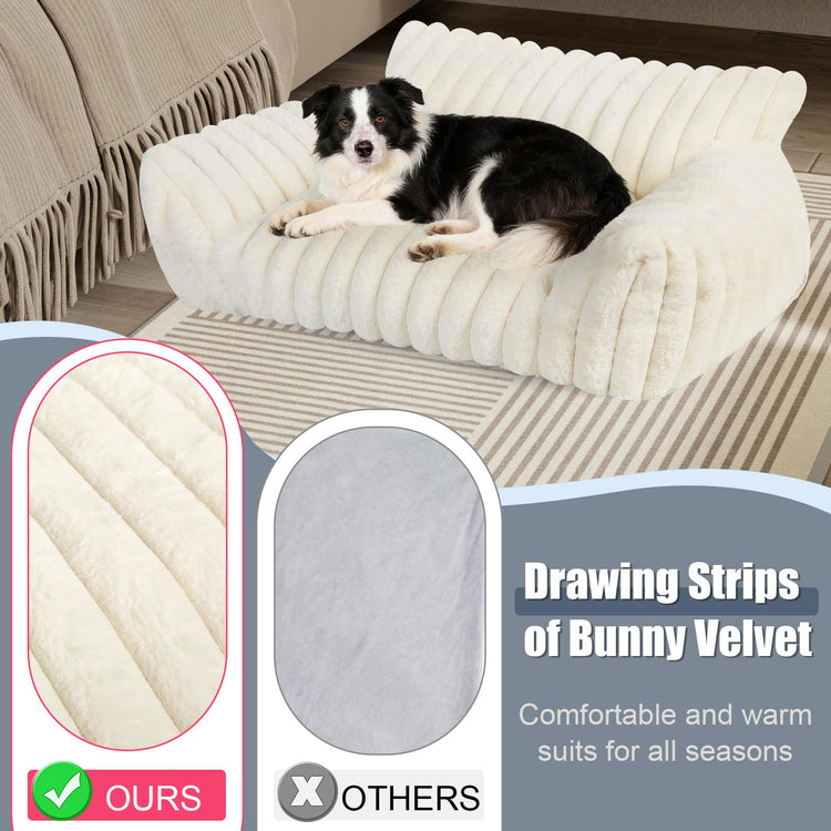 Cute Cat Couch Bed for Indoor Cats, Fluffy Pet Cat Sofa with Premium Soft Corduroy Fleece, Cute Small Dog Beds for Small Dogs, Fuzzy Puppy Chair with Removable Washable Cover (24x18x10,Grey)