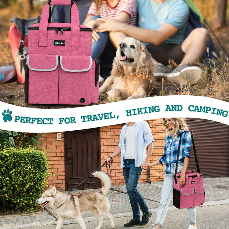 PetAmi Dog Travel Bag Pet Supplies Accessories Organizer for Traveling, Camping, Weekend; Cat Pet Travel Bag Kit Includes 2 Food Storage Containers, 2 Collapsible Bowls, 1 Feeding Mat (Purple)