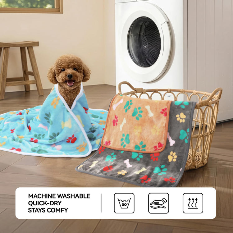 LINENLUX 1 Pack 3 Blankets Super Soft Fluffy Premium Fleece Dog Blankets for Puppy Cat Pet Blanket Flannel Throw Warm Sleep Dog Paw 23x16 inches