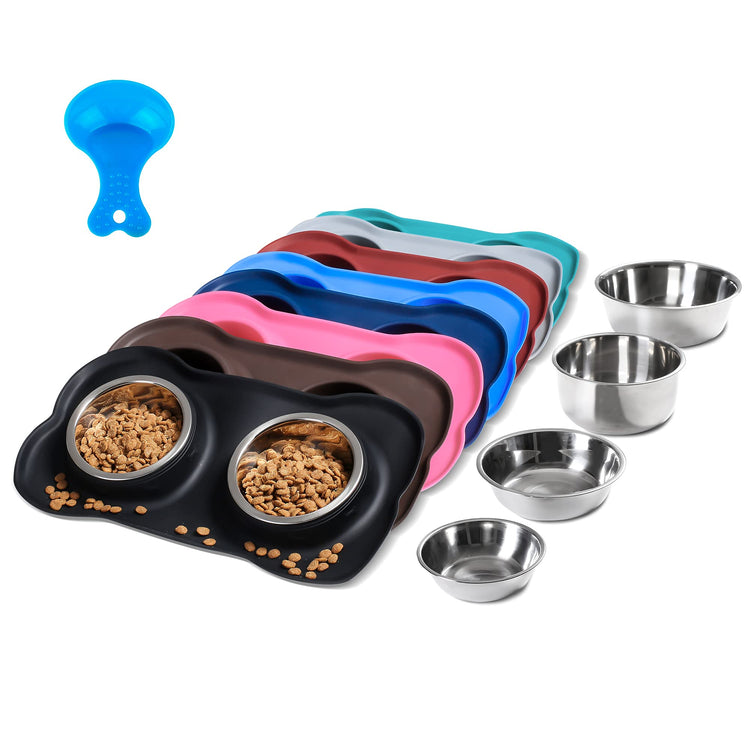 Hubulk Pet Dog Bowls 2 Stainless Steel Dog Bowl with No Spill Non-Skid Silicone Mat + Pet Food Scoop Water and Food Feeder Bowls for Feeding Small Medium Large Dogs Cats Puppies (Small, Blue)