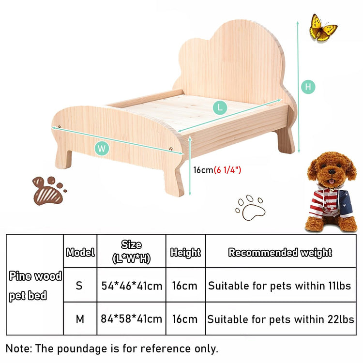 Dog Bed Cute Solid Pine Wood Frame Lifted Pet Bed, Curved All-Season Couch Dog Kennel Elevated, Waterproof Small/Medium Size Pet Gear Cot Furniture (Color : 2-with Bedding, Size : S-54 * 46 * (Wi