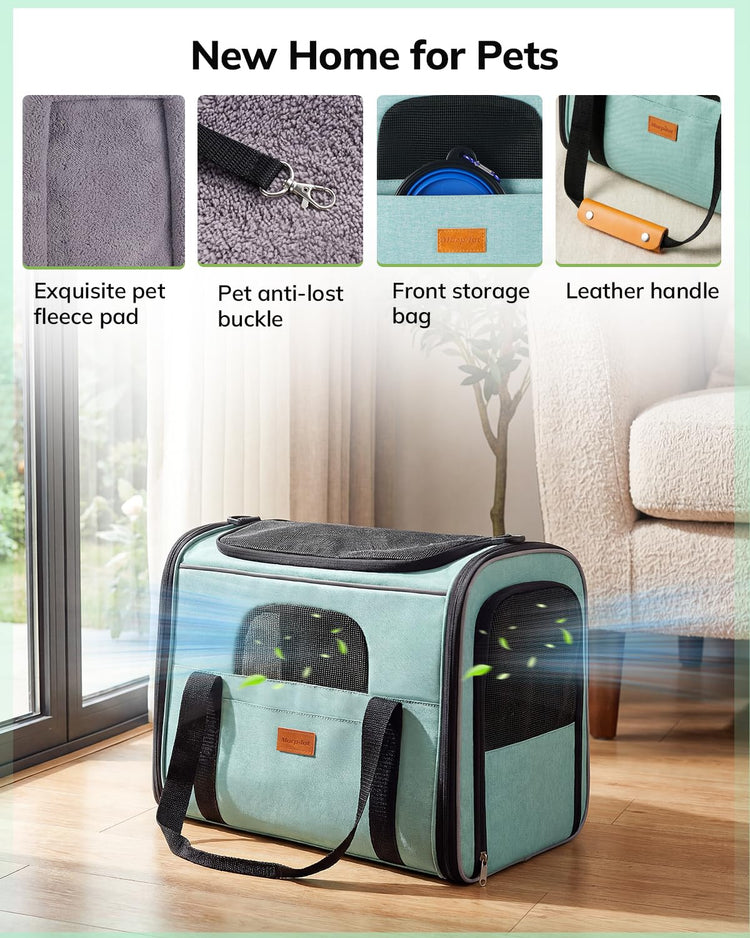 Morpilot Pet Carrier for Large Cats, Puppies & Small Dogs Up to 25lbs, Escape-Proof with Locking Zippers, Dual-Sided Cushion, Safety Buckle for Car & Vet Travel, Includes Foldable Bowl (Dark Gray)