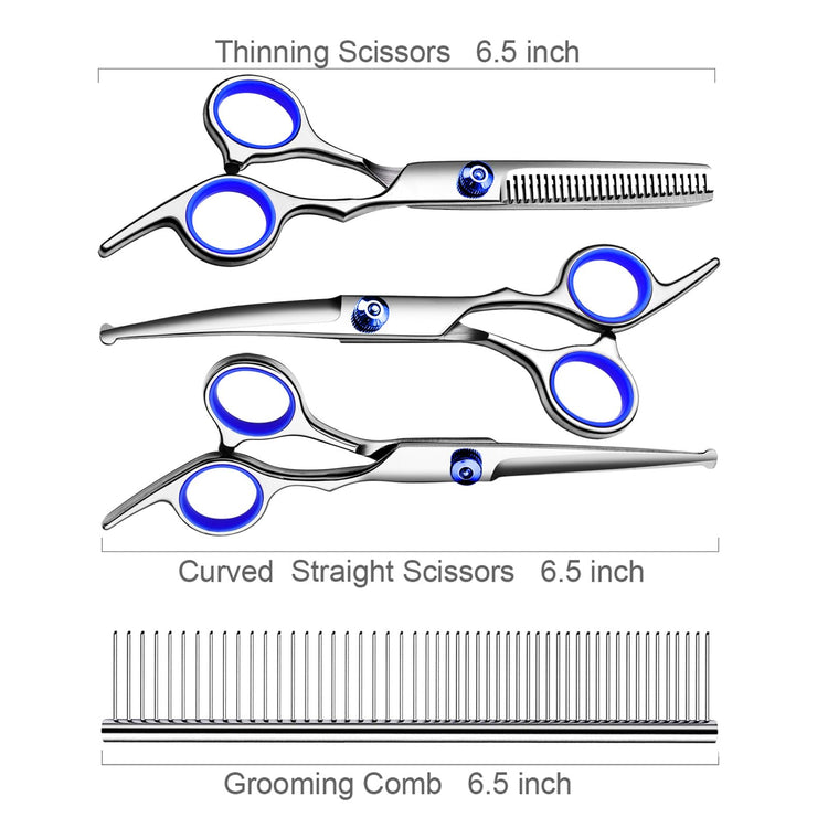 TINMARDA Dog Grooming Kit, Professional Stainless Steel Dog Grooming Scissors with Curved Shears, Pink Finger Rings - 5 Piece Sharp Durable Pet Shears for Dogs Cats At Home Salon-Quality Grooming