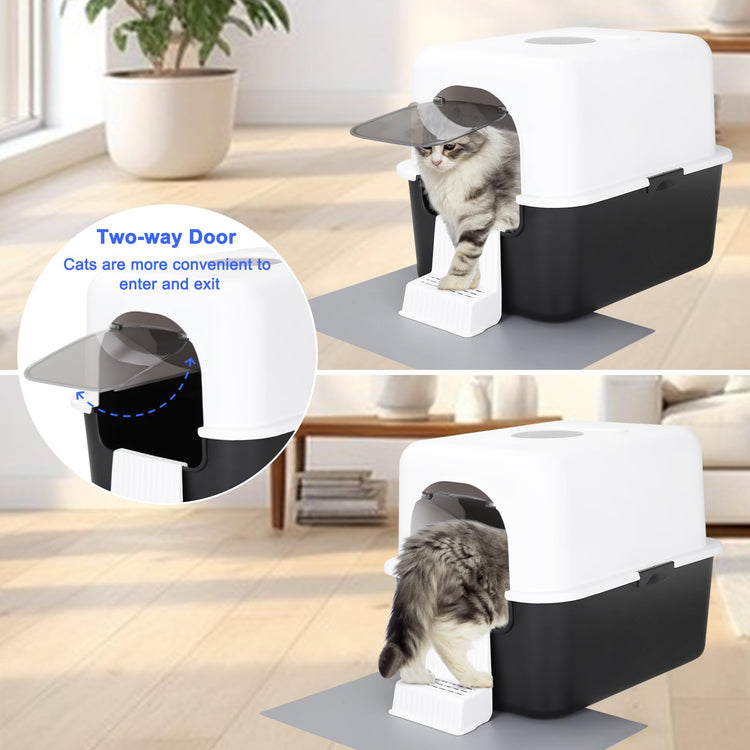 Sfozstra Black Enclosed Cat Litter Box with Lid - Lift-Off Buckle Lock for Easy Cleaning, High Sides Splash-Proof & Leak-Proof, Odor-Reducing with Deodorizer, Includes Sand Pedal, for Cats up to 8 lbs