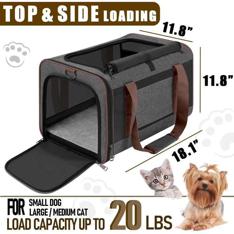 GAPZER Small Dog Carrier Cage Soft Chihuahua / Softshell Big Cat Carrier Maine Coon / Pet Taxi Carrying Bag over 25lbs / Top Loader Travel Kennel Brown