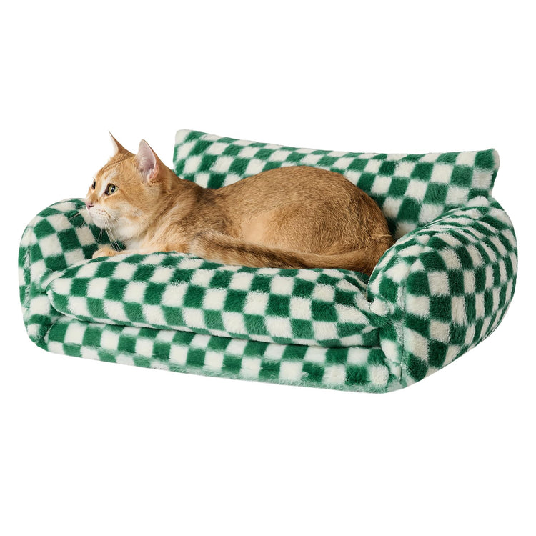 Hollypet Cat Bed Fluffy Plush Multifunctional Double-Layer Machine Washable Soft Warming Kitty Pet Couch Orthopedic Nest Beds for Small Cats Kitten and Dogs up to 13lbs, Khaki(25x20x13 inch)