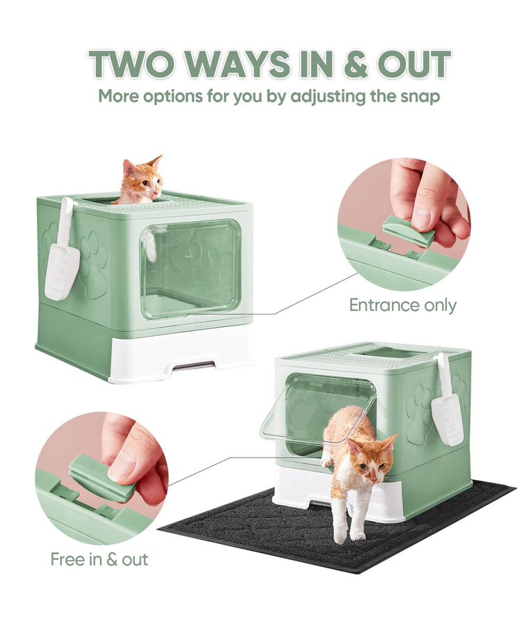 Medario Cat Litter Box with Litter Mat and Scoop, Large Covered Litter Box with Lid, Enclosed Kitty Box, Front Entry Top Exit, Odor Control, Easy to Clean (Grey)