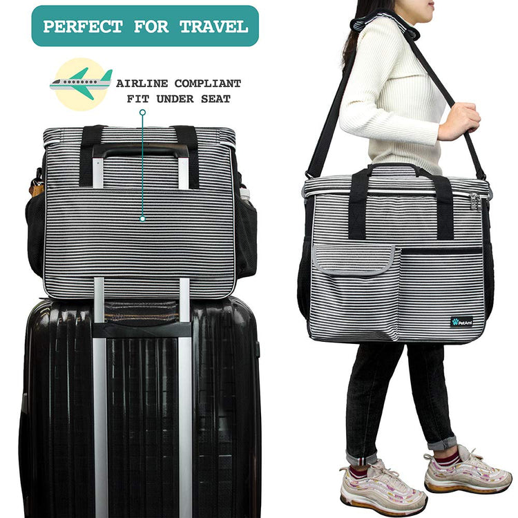 PetAmi Dog Travel Bag Organizer, Pet Travel Kit with 2 Food Containers & 2 Collapsible Dog Bowls, Pet Supplies Tote with Luggage Sleeve, Weekend Road Trip Camping Essentials, Dark Gray, Medium