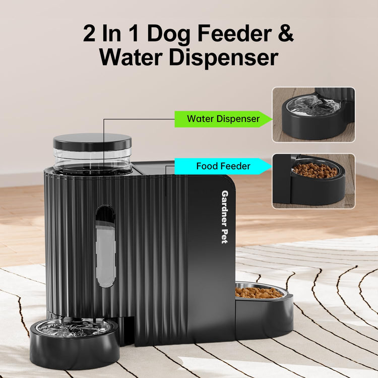 Gardner Pet Automatic Gravity Cat Food Feeder and Water Dispenser Stainless Steel Two-in-One Set Large Capacity Dispenser for Pets Dogs, Puppies, Kittens-(0.8 Gallons x 2)