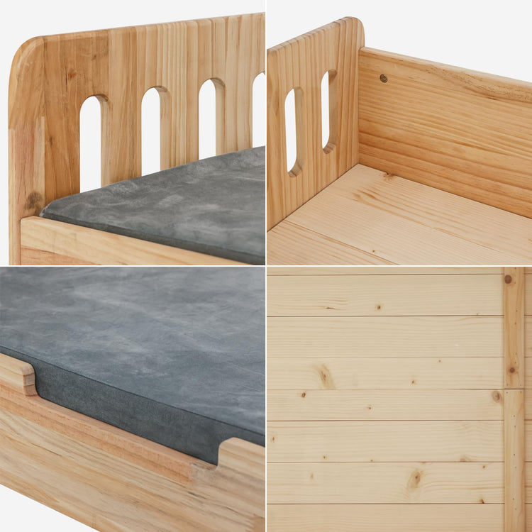 Elevated Dog Beds Frame with Mattress, Raised Wood Pet Bed Sofa Indoor for Large Medium Small Dogs Cats (Brown)