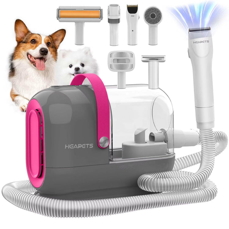 HEAPETS Dog Grooming Vacuum Kit - 3L Vacuum with 7 Tools, Low Noise Electric Clipper and Brush for Pet Shedding at Home, Black