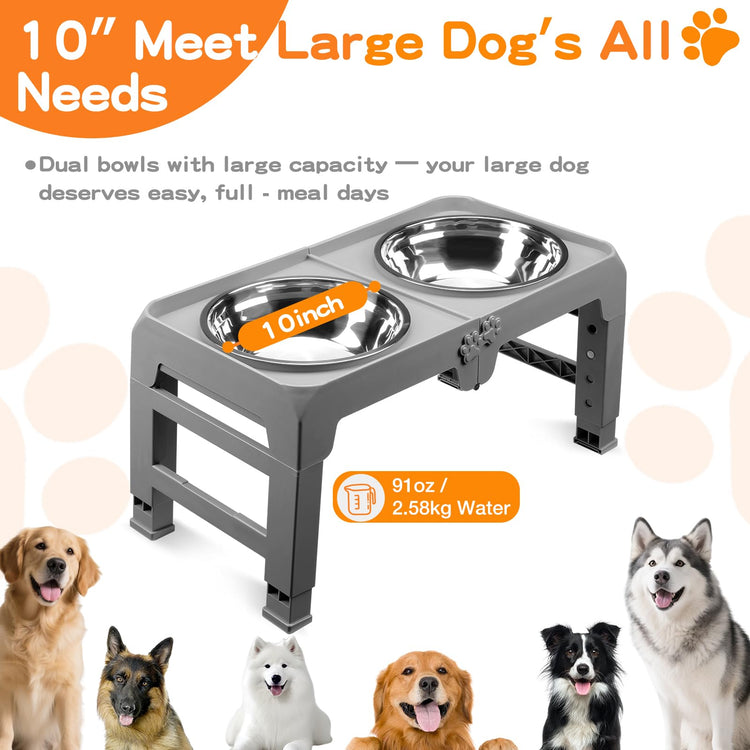 COMESOON Elevated Dog Bowls, 4 Height Adjustable Raised Bowl Stand with 2 Thick 50oz Stainless Steel Food Bowls Non-Slip Feeder Adjusts to 3.7'', 9.2'', 10.75'', 12.36'' Black, (DB-W01)